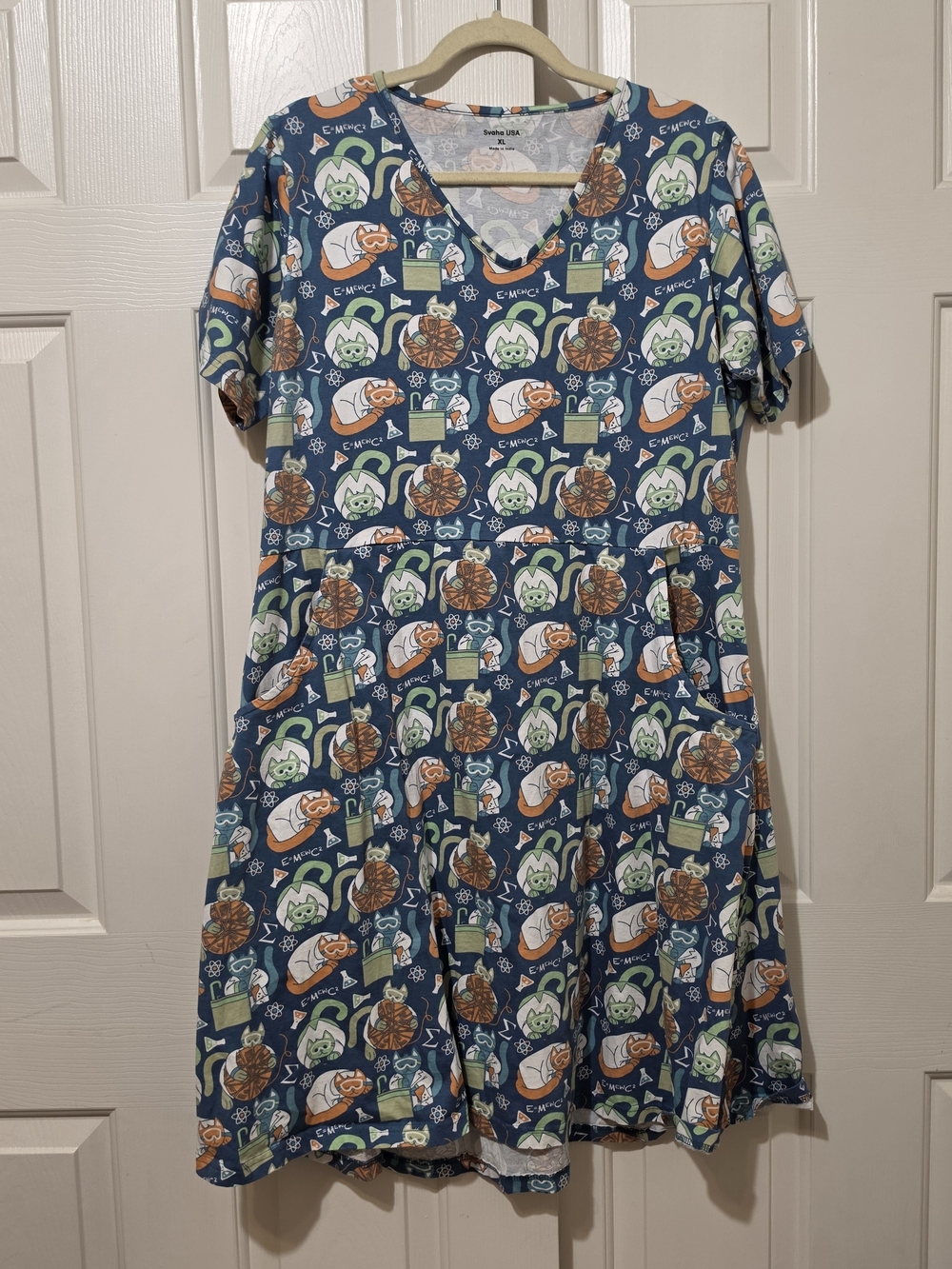Svaha USA Radia Dress XL Science Cats Print Organic Cotton Pockets Teacher